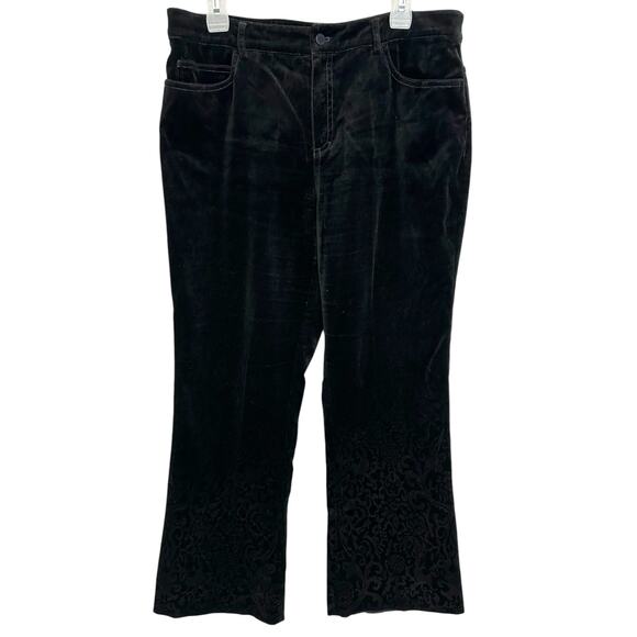 2/$30 Dana Buchman Velvet Pants Black High Waist Bootcut Burnout Flare Size 12 - Picture 2 of 10